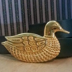 Vintage Paquette Duck belt buckle 18kt Yellow Gold plated 4.5" wide 2" deep